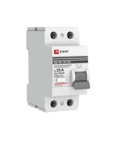 УЗО ВД-100 2P 25А 30мА тип AC эл-мех  PROxima (elcb-2-25-30-em-pro). Выключатель дифференциального тока (УЗО). EKF во Владимире