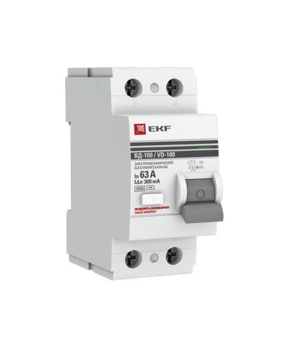 УЗО ВД-100 2P 63А 300мА тип AC эл-мех  PROxima (elcb-2-63-300-em-pro). Выключатель дифференциального тока (УЗО). EKF во Владимире