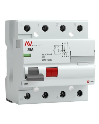 DV 4P 25А/ 30мА (AC)  AVERES (rccb-4-25-30-ac-av). Выключатели дифференциального тока (УЗО). EKF во Владимире