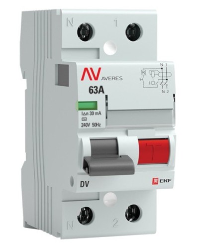 DV 2P 63А/ 30мА (AC)  AVERES (rccb-2-63-30-ac-av). Выключатели дифференциального тока (УЗО). EKF во Владимире