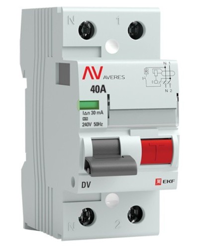 DV 2P 40А/ 30мА (AC)  AVERES (rccb-2-40-30-ac-av). Выключатели дифференциального тока (УЗО). EKF во Владимире