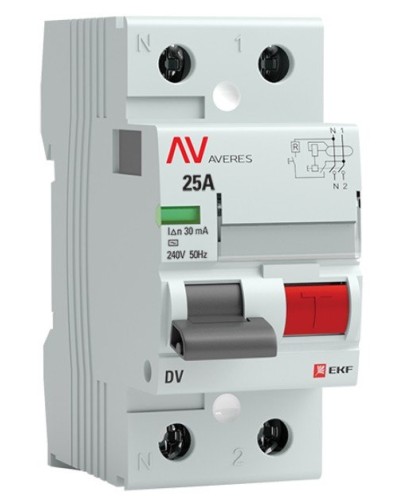 DV 2P 25А/ 30мА (A)  AVERES (rccb-2-25-30-a-av). Выключатели дифференциального тока (УЗО). EKF во Владимире