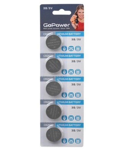 CR2032 GoPower, упак. 5 шт., БЛИСТЕР. Литиевый элемент питания. GoPower во Владимире