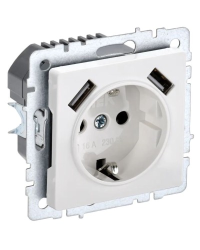 Розетка с з/к с USB A+A 2,1А РЮш10-1-БрБ белый BRITE (BR-R14-16-U21-D21-K01). Розетка с заземлением с защитными шторками, 2,1А. IEK во Владимире