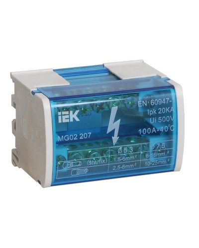 ШНК 2х7 L+PEN (YND10-2-07-100). Шина на DIN-рейку в корпусе (кросс-модуль). IEK во Владимире