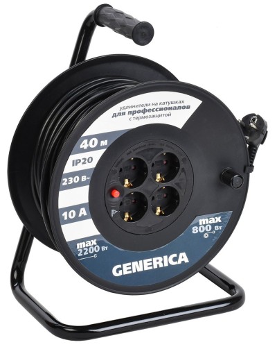 УК40 4 места 2P+PE, 40м GENERICA (WKP10-10-04-40-G). Удлинитель на катушке с термозащитой, 3х1,0кв.мм. IEK во Владимире