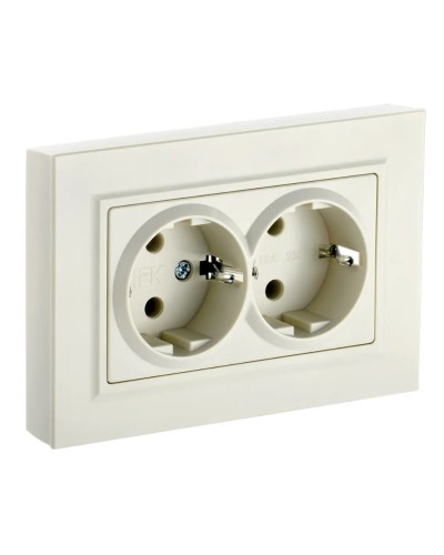 Розетка 2-местная с з/к РС12-3-БрКр бежевый BRITE (BR-R21-16-K10-F). Розетка с заземлением без защитных шторок в сборе. IEK во Владимире