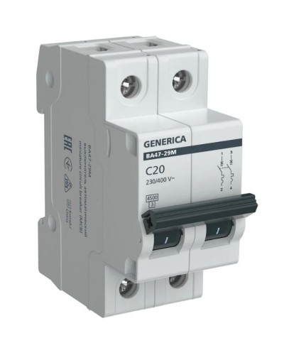 GENERICA ВА47-29М 2P C 20А 4,5кА (MVA21-2-020-C-G). Автоматический выключатель. IEK во Владимире
