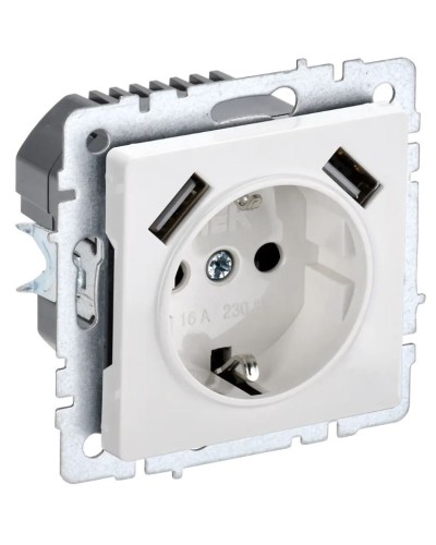 Розетка с з/к с USB A+A 3,1А РЮш10-2-БрБ белый BRITE (BR-R14-16-U21-D31-K01). Розетка с заземлением с защитными шторками, 3,1А. IEK во Владимире