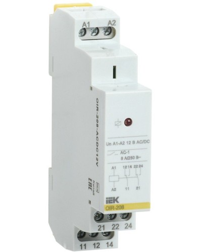 Реле промежуточное модульное OIR 2 контакта 8А 12В AC/DC (OIR-208-ACDC12V). Реле промежуточное модульное. IEK во Владимире
