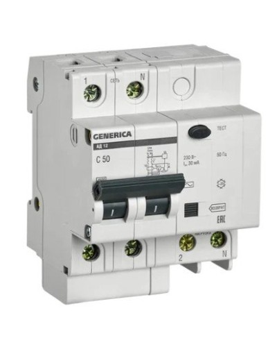 GENERICA АД12 2Р 50А 30мА (MAD15-2-050-C-030). Автоматический выключатель дифференциального тока. IEK во Владимире