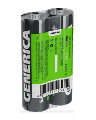 Батарейка солевая R06/AA GENERICA (2 шт) (ABT-R06-ST-L02-G). Батарейка солевая. IEK во Владимире