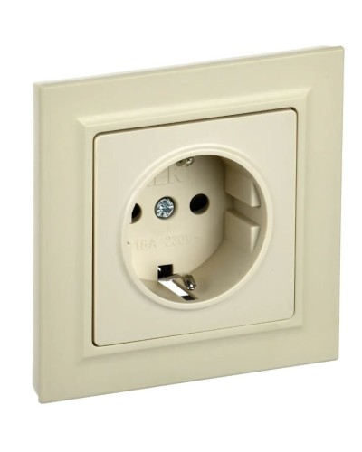 Розетка с з/к РСР14-1-0-БрКр бежевый BRITE (BR-R14-16-K10-F). Розетка с заземлением с защитными шторками в сборе. IEK во Владимире