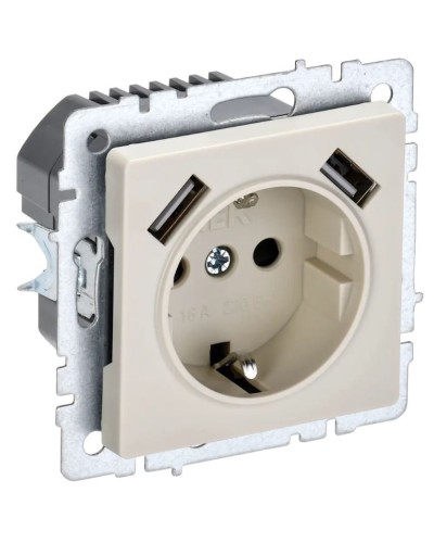 Розетка с з/к с USB A+A 3,1А РЮш10-2-БрКр бежевый BRITE (BR-R14-16-U21-D31-K10). Розетка с заземлением с защитными шторками, 3,1А. IEK во Владимире