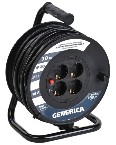 УК30 4 места 2P+PE, 30м GENERICA (WKP20-16-04-30-G). Удлинитель на катушке с термозащитой, 3х1,5кв.мм. IEK во Владимире
