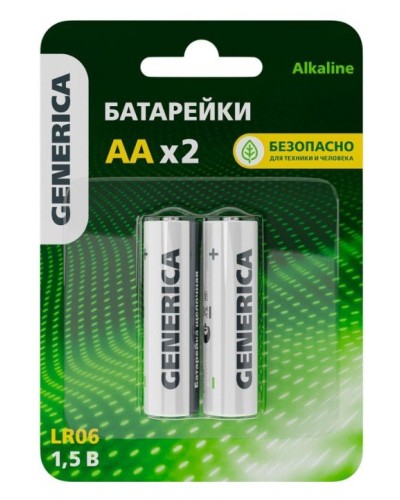 Батарейка Alkaline LR06/AA GENERICA (2 шт) (ABT-LR06-ST-L02-G). Батарейка щелочная. IEK во Владимире