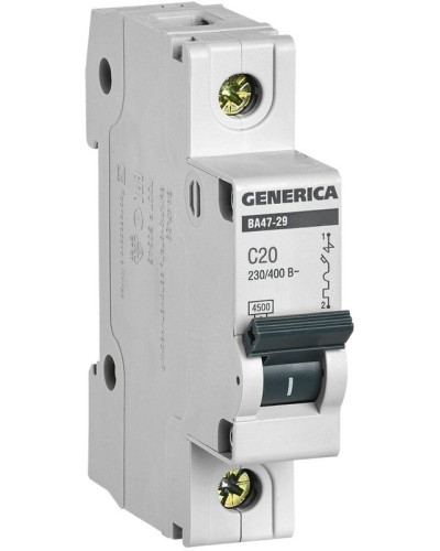 GENERICA ВА47-29 1P C 20А 4,5кА (MVA25-1-020-C). Автоматический выключатель. IEK во Владимире