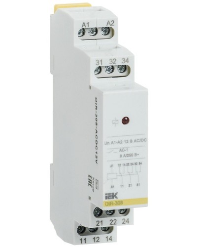 Реле промежуточное модульное OIR 3 контакта 8А 12В AC/DC (OIR-308-ACDC12V). Реле промежуточное модульное. IEK во Владимире