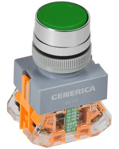 Кнопка D7-11T d=22мм зеленая GENERICA (BBT50-11T-3-21-K06-G). Кнопка управления с фиксацией. IEK во Владимире