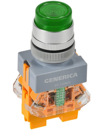 Кнопка D7-11DNZS d=22мм зеленая GENERICA (BBT50-11DNZS-3-11-K06-G). Кнопка управления с подсветкой и фиксацией. IEK во Владимире