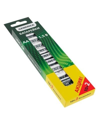 Батарейка Alkaline LR06/AA GENERICA (12 шт) ПРОМО (ABT-LR06-ST-B12-G). Батарейка щелочная. IEK во Владимире