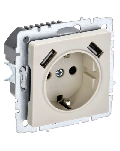 Розетка с з/к с USB A+A 2,1А РЮш10-1-БрКр бежевый BRITE (BR-R14-16-U21-D21-K10). Розетка с заземлением с защитными шторками, 2,1А. IEK во Владимире