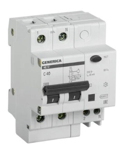 GENERICA АД12 2Р 40А 30мА (MAD15-2-040-C-030). Автоматический выключатель дифференциального тока. IEK во Владимире