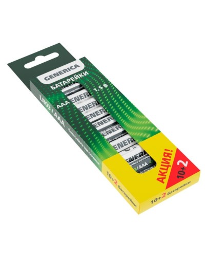 Батарейка Alkaline LR03/AAA GENERICA (12 шт) ПРОМО (ABT-LR03-ST-B12-G). Батарейка щелочная. IEK во Владимире