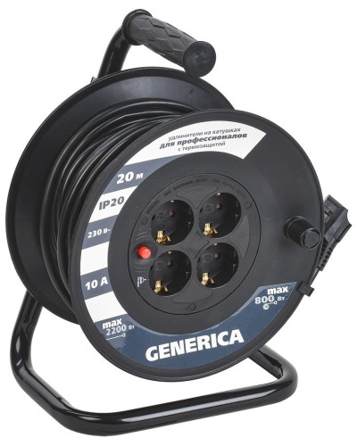 УК20 4 места 2P+PE, 20м GENERICA (WKP10-10-04-20-G). Удлинитель на катушке с термозащитой, 3х1,0кв.мм. IEK во Владимире