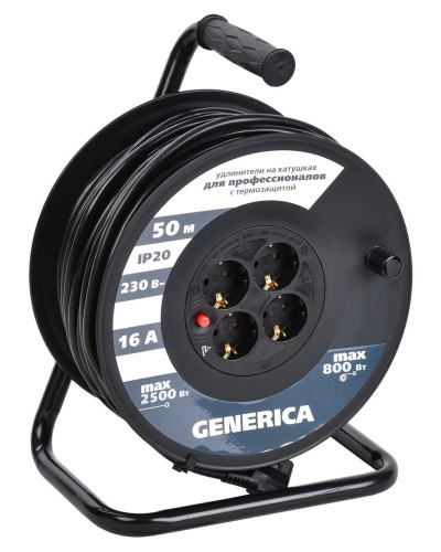 УК50 4 места 2P+PE, 50м GENERICA (WKP20-16-04-50-G). Удлинитель на катушке с термозащитой, 3х1,5кв.мм. IEK во Владимире