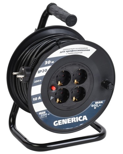 УК30 4 места 2P+PE, 30м GENERICA (WKP10-10-04-30-G). Удлинитель на катушке с термозащитой, 3х1,0кв.мм. IEK во Владимире