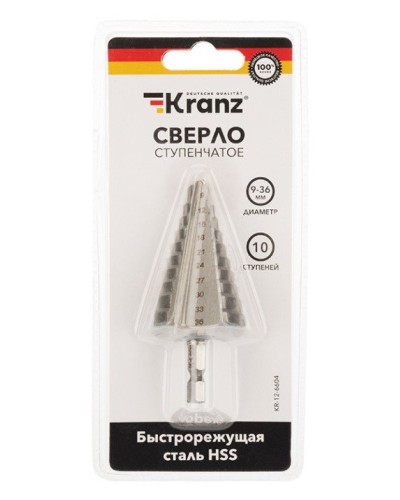 Сверло по металлу ступенчатое 9,0-36,0 мм 110 mm 62 HRC Kranz (KR-12-6604): Сверло по металлу шлифованное во Владимире