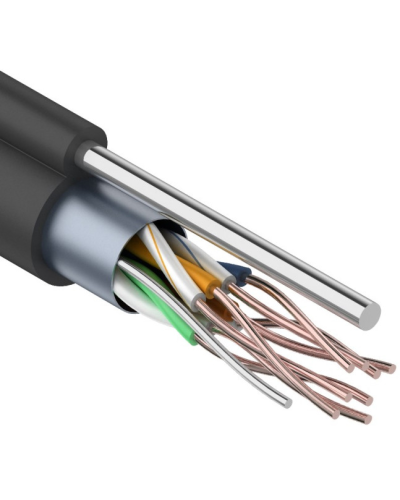 F/UTP, CAT 5e, PE, 4PR, 24AWG, OUTDOOR, SOLID, черный, с тросом, 305м, REXANT (01-0144). Кабель «витая пара» (LAN) для структурированных систем связи. Rexant во Владимире