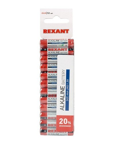 Алкалиновая батарейка AAA/LR03 1,5 V 12 шт. REXANT (30-1011). Элемент питания. Rexant во Владимире