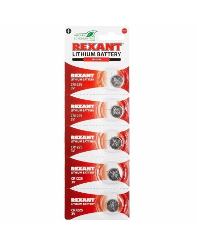 Литиевые батарейки CR1225 3 V 48 mAh (30-1103). Элемент питания. Rexant во Владимире