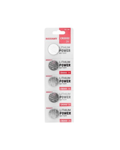 Литиевые батарейки CR2032 3 V 220 mAh (30-1108). Элемент питания. Rexant во Владимире