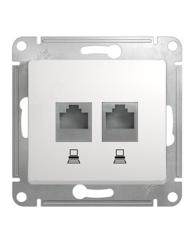 Glossa розетка RJ45+RJ45 2-местная, кат. 5Е, скрытой установки, механизм, белый (GSL000185KK). Розетка компьютерная. Systeme Electric во Владимире