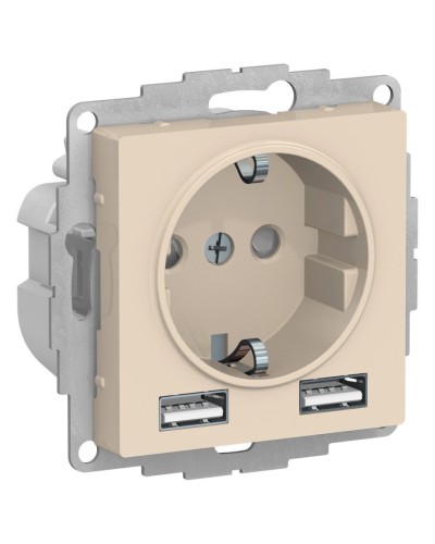 AtlasDesign розетка 1-местная с 2 USB A+A, скрытой установки, механизм, бежевый (ATN000230). Розетка с USB. Systeme Electric во Владимире