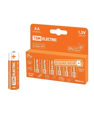 LR6 AA Alkaline 1,5V PAK-8 TDM (SQ1702-0009). Элемент питания. TDM ЕLECTRIC во Владимире