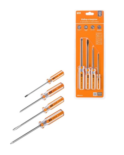 Набор отверток 4шт.: SL3x75, SL5х100, PH1х75, PH2х100, блистер, CS Гранит TDM (SQ1013-0101). Набор отверток. TDM ЕLECTRIC во Владимире