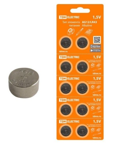 AG12/LR43 Alkaline 1,5V BP-10 TDM (SQ1702-0046). Элемент питания. TDM ЕLECTRIC во Владимире