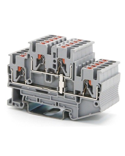 Клемма двухуровневая, зажим push-in, 2.5 кв.мм, серая (VPRTT-2.5-PV-GY). Клемма проходная, 4 точки подключения, уровни соединены перемычкой. ДКС во Владимире