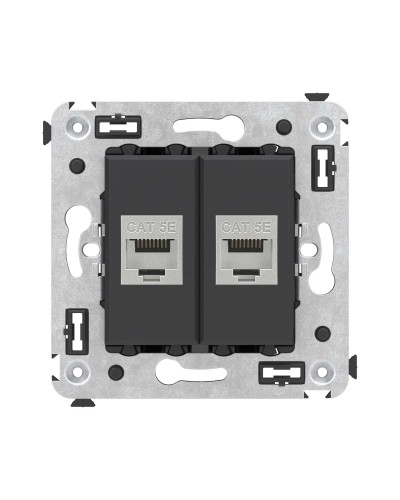 Розетка RJ-45 в стену, кат.6E, Avanti, двойная, черная матовая (4412764). Розетка компьютерная. ДКС во Владимире