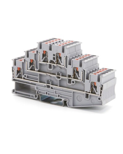 Клемма трехуровневая, зажим push-in, 2.5 кв.мм, серая (VPR-2.5-3L-GY). Клемма проходная, 6 точки подключения. ДКС во Владимире