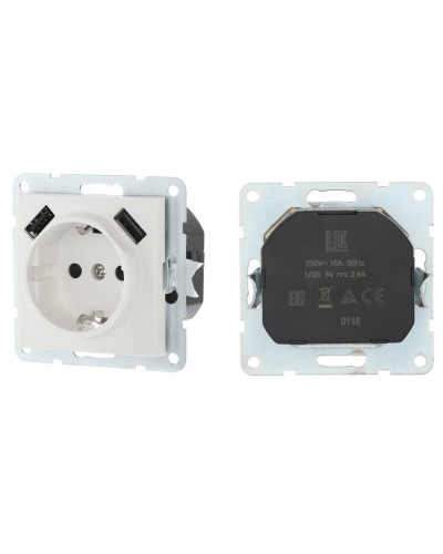 Розетка с з/к + 2xUSB разъема, 2А, белый LK60 (868004-1). Розетка. Экопласт во Владимире