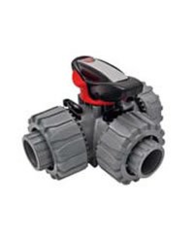 Ecoplast Кран шаровой трехходовой ПВХ D25 (уплотнение TPV, остальное EPDM) с муфтовым окончанием (49448). Кран шаровой, с муфтовым окончанием. Экопласт во Владимире