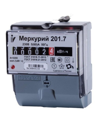 Меркурий 201.7 1ф 5-60А 1 класс точности, 1 тариф (00000032680). Счетчик электроэнергии. Инкотекс во Владимире